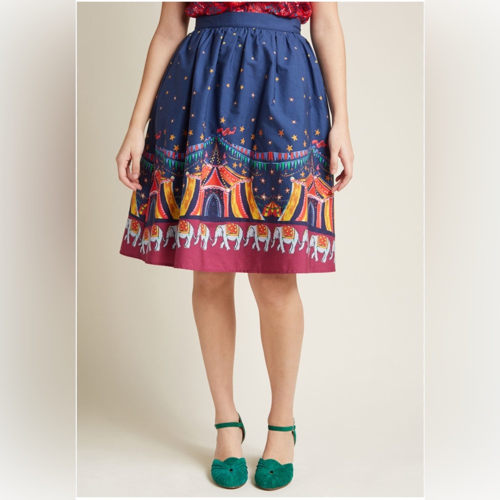 Modcloth Navy and Red Circus Skater Skirt